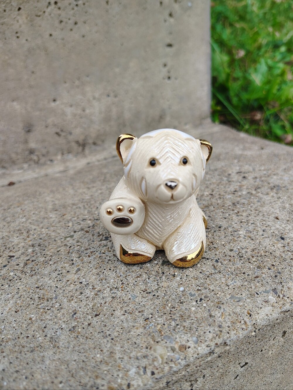 De Rosa Rinconada Polar Bear Cub Figurine Gold Enamel Ceramic Uruguay